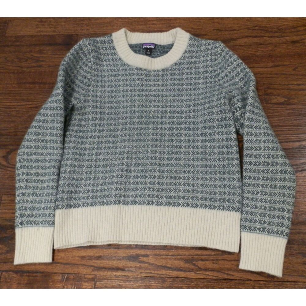 Patagonia Recycled Wool Sweater Crewneck Green Cream Women's Size Small - Picture 2 of 3